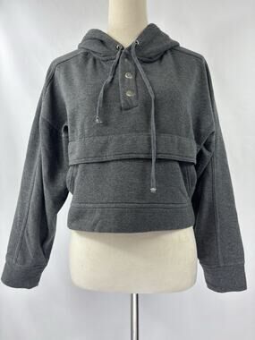 Daily Practice Anthropologie Cropped Hoodie Dark Grey XS Long Sleeve Henley